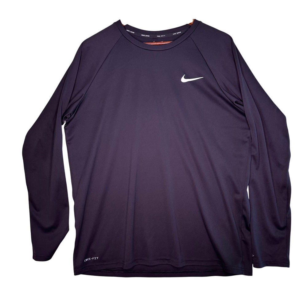 Nike Swim Mens Dri-FIT Long Sleeve Rash Guard Shirt Black Large L